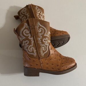PAWZ Tan Cowboy Boots with White Embroidery